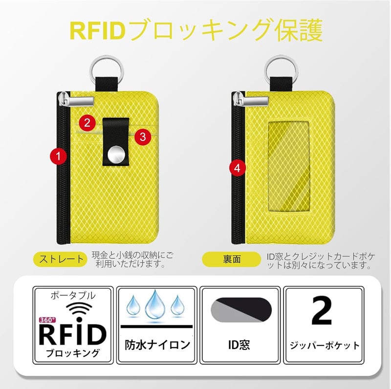 CCUMI Minimalist RFID Blocking Small Wallet with ID Window,WaterResistant Zip Id Case Wallet with Lanyard Keychain for Cards,Cash,Travel,Women,Men (Lemon Yellow) - Image 2